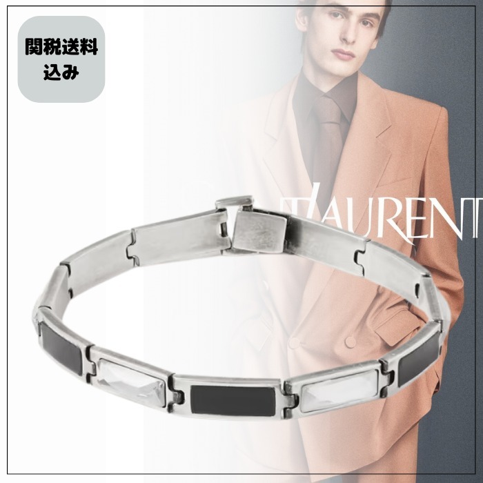 《洗練された》【Saint Laurent】レザー＆ガラス ブレスレット