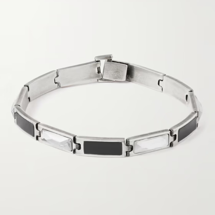 《洗練された》【Saint Laurent】レザー＆ガラス ブレスレット