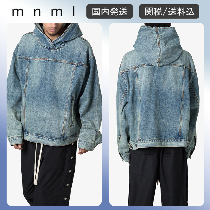 大人気！mnml★デニム プルオーバー パーカー