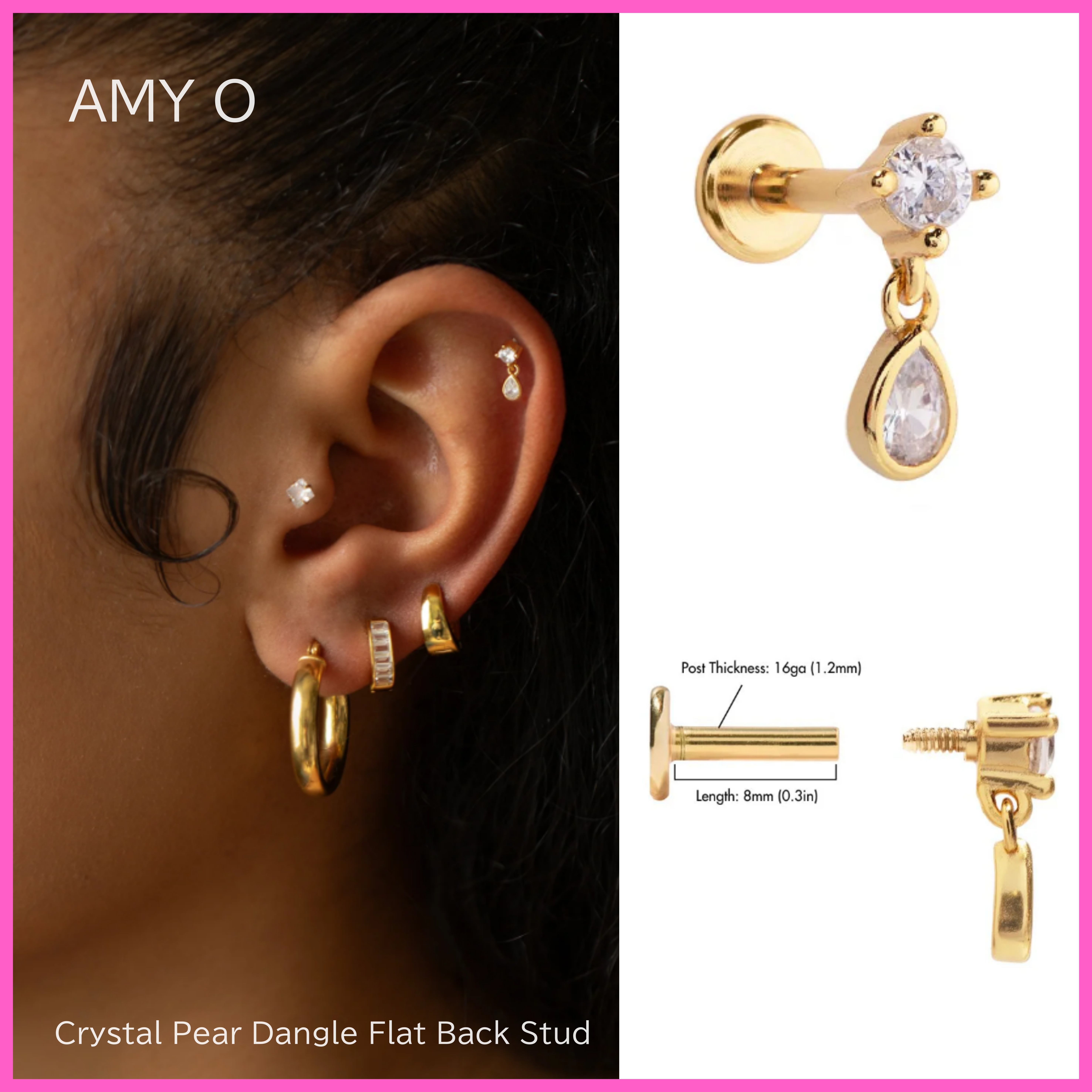 送料関税込【AMY O】Crystal Pear Dangle Flat Back Stud 国内発
