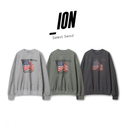 IONSEOUL Sweatshirts Crew Neck Pullovers Button-down Unisex Sweat Street Style