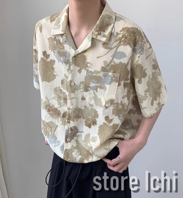 メンズ 花柄シャツ ビッグシルエット ドロップショルダー Y02166