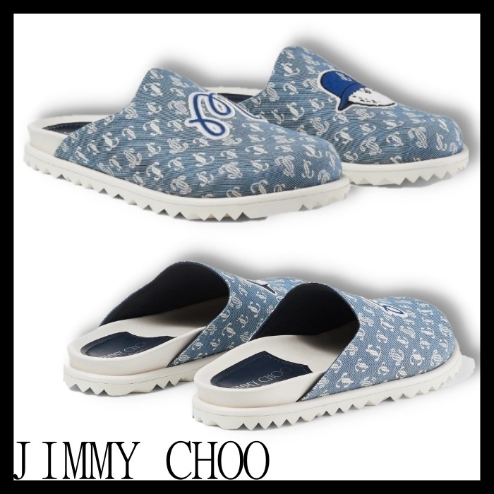 JIMMY CHOO x MALBON GOLF コラボ Mule/F ロゴ柄デニムミュール