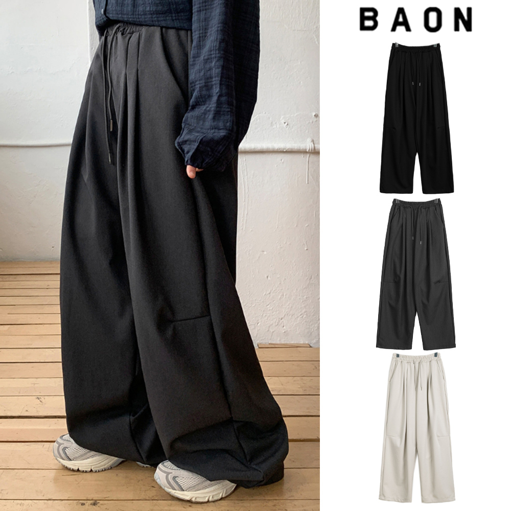 【BAON】[unisex] Seanco pin tuck banding wide balloon slacks