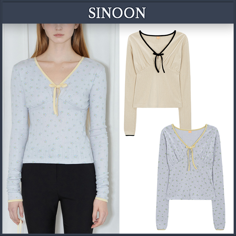 【SINOON】★24SS★リボン Vネック ロング スリーブ