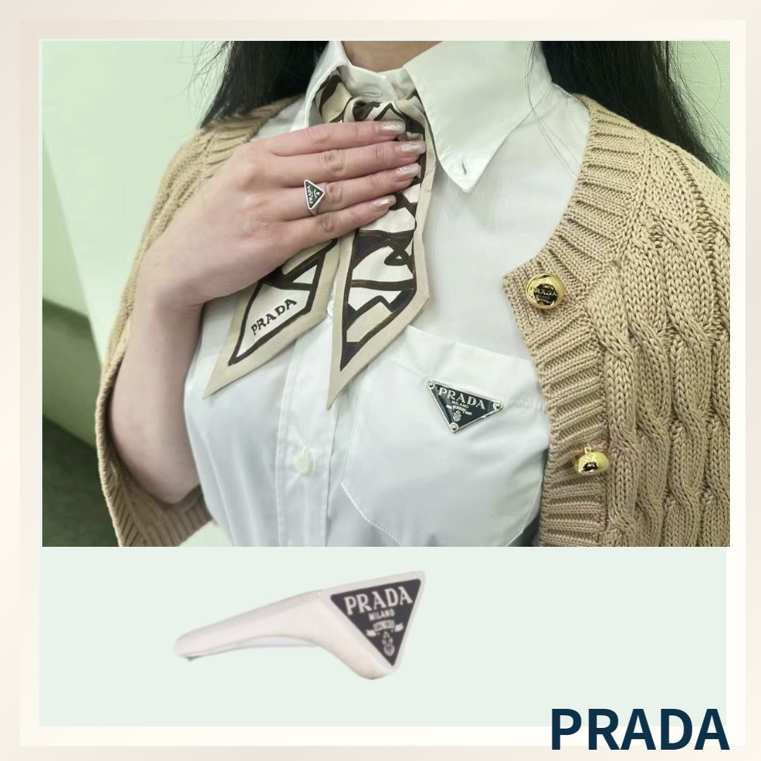 PRADA★エナメル トライアングル ロゴ シルバーリング ブラック
