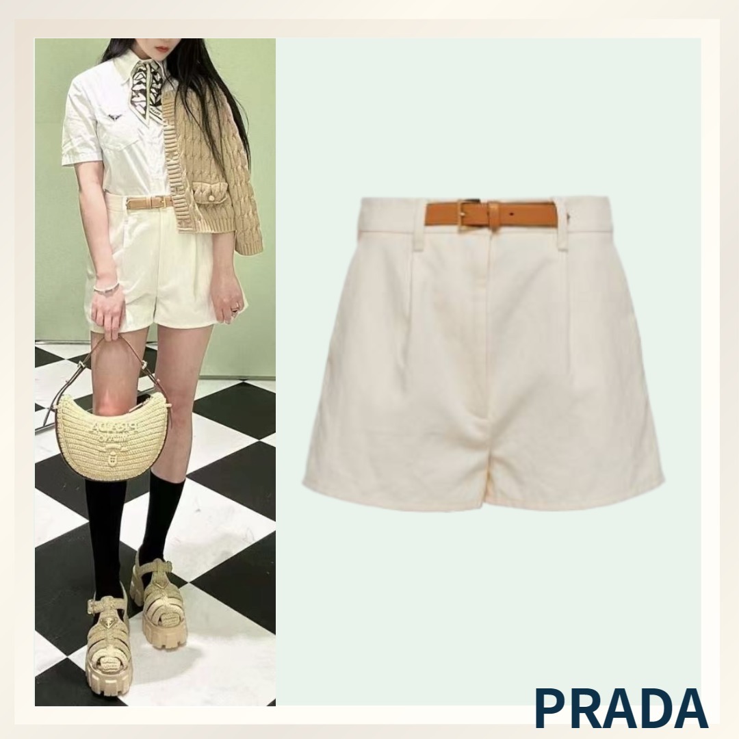PRADA★トライアングル ロゴ キャンバスショーツ ナチュラル