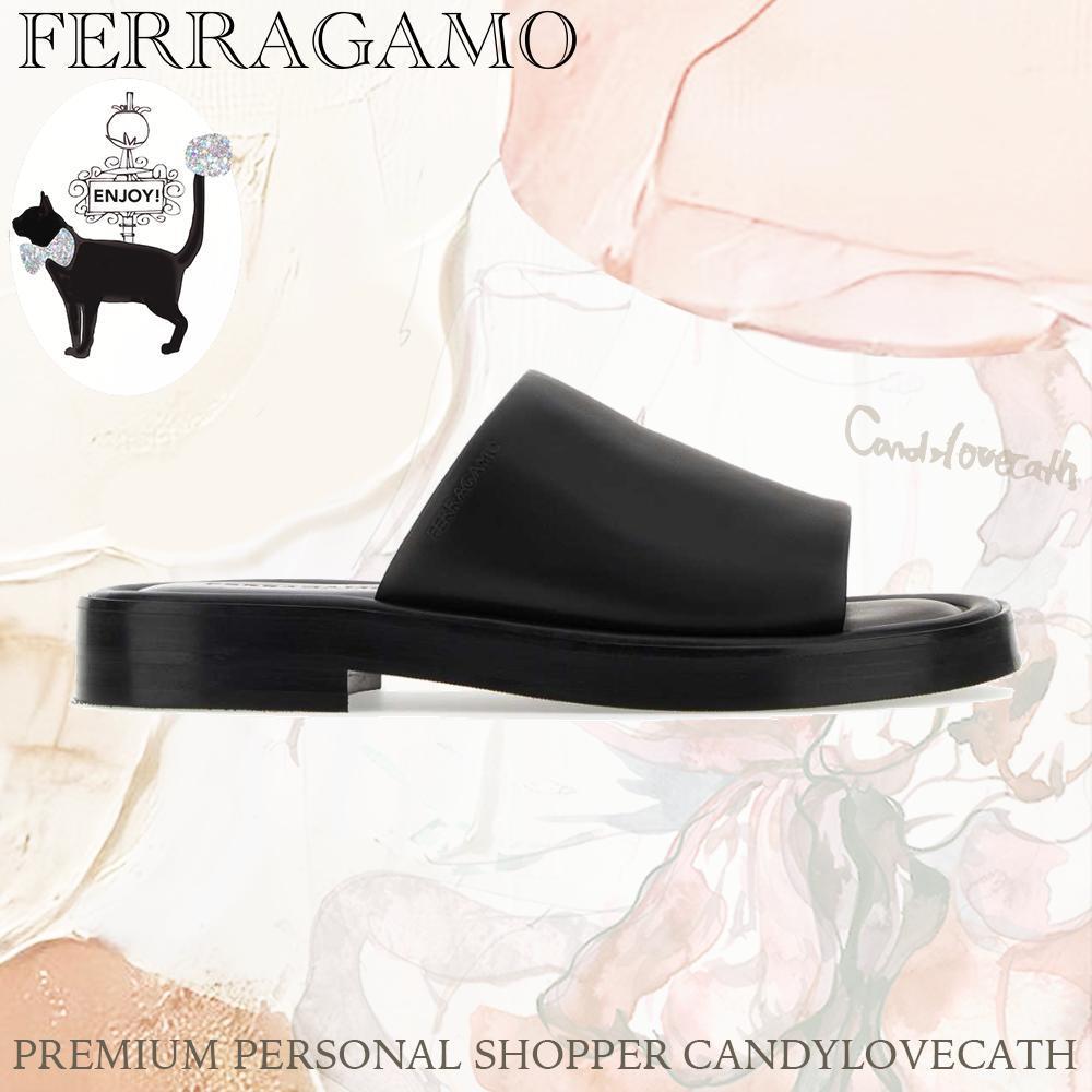 サンダル SALVATORE FERRAGAMO Black Nappa Leather Slippers