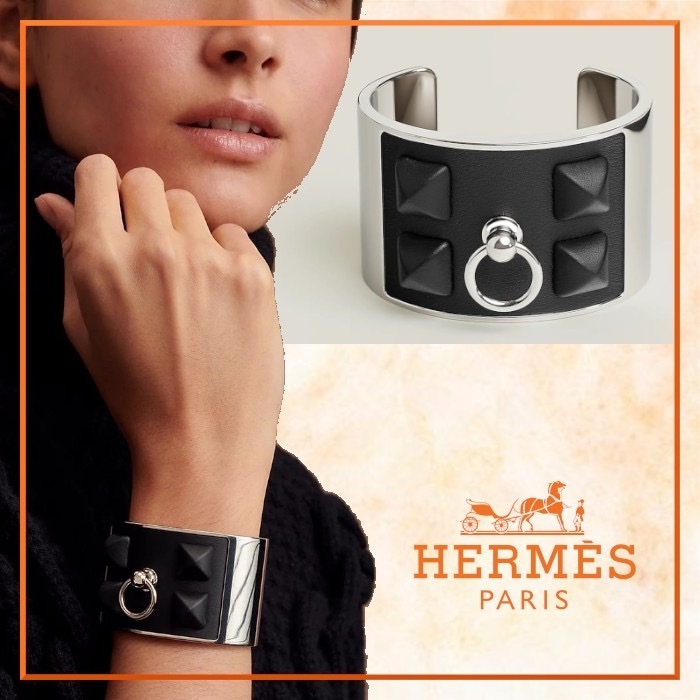メタルとレザー Hermes Collier de Chien Medor Gaineカフブレス
