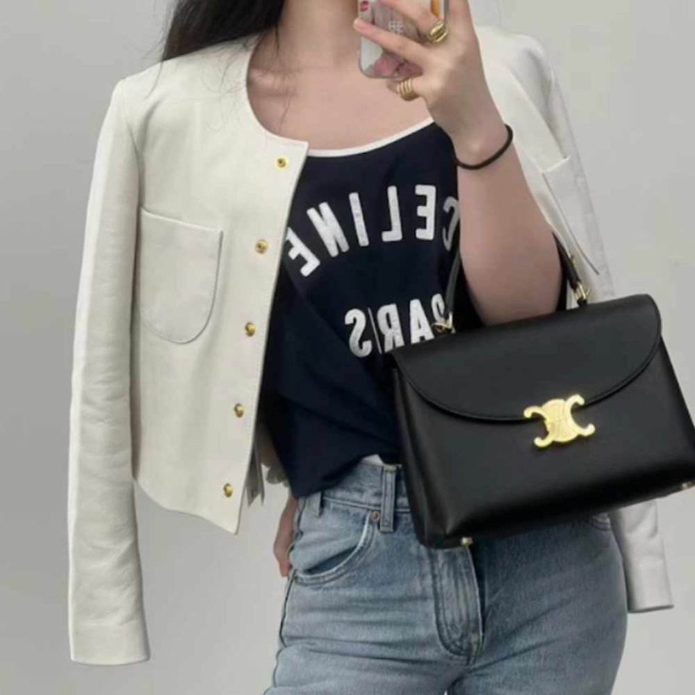 24SS【CELINE】ピュアカラージャケット ソフトラム クロップド