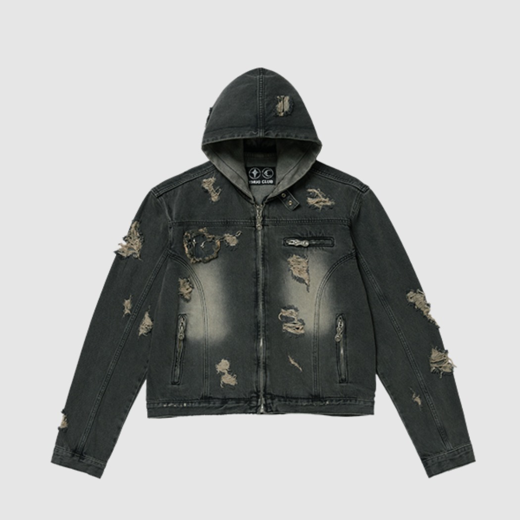 ☆韓国の人気☆【THUG CLUB】☆Rover Denim Hoodie Zip-U.p