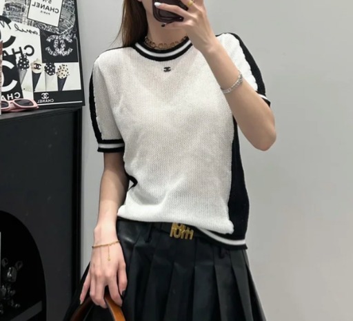 品質一番の 大人可愛いデザイン♪シャネル 半袖Tシャツ ニット CHANEL トップス
