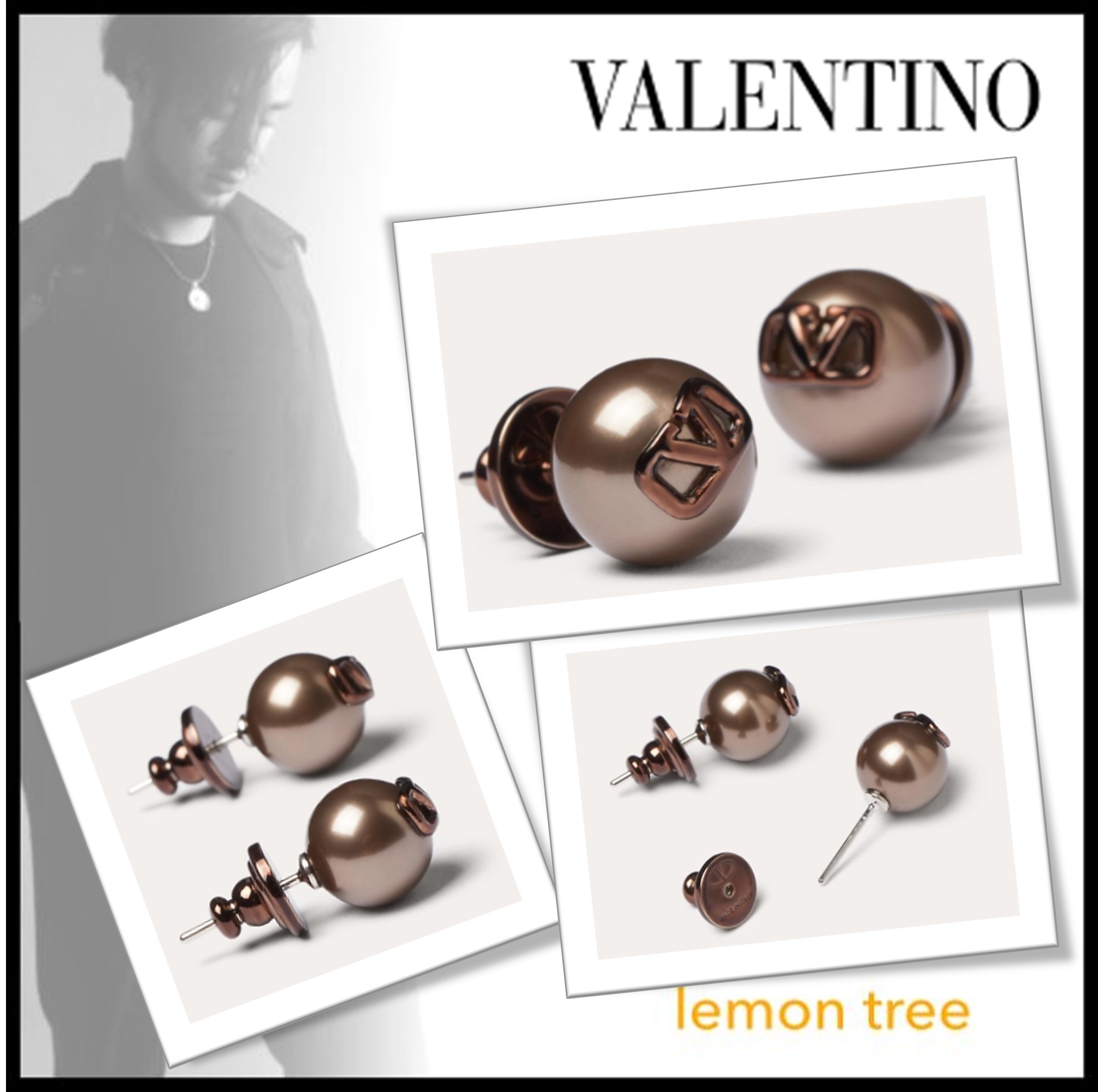【VALENTINO】Vロゴ メタル X スワロフスキーパール ピアス