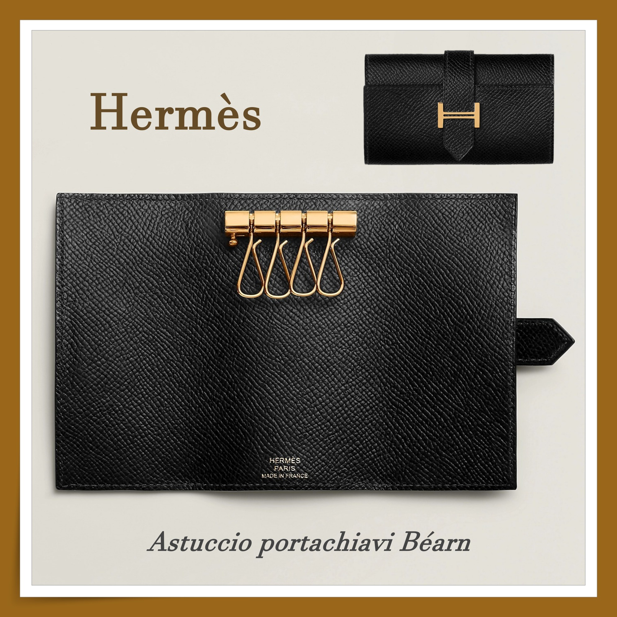 【HERMES】上質本革☆べアン キーケース 4連 Noir 金具/G