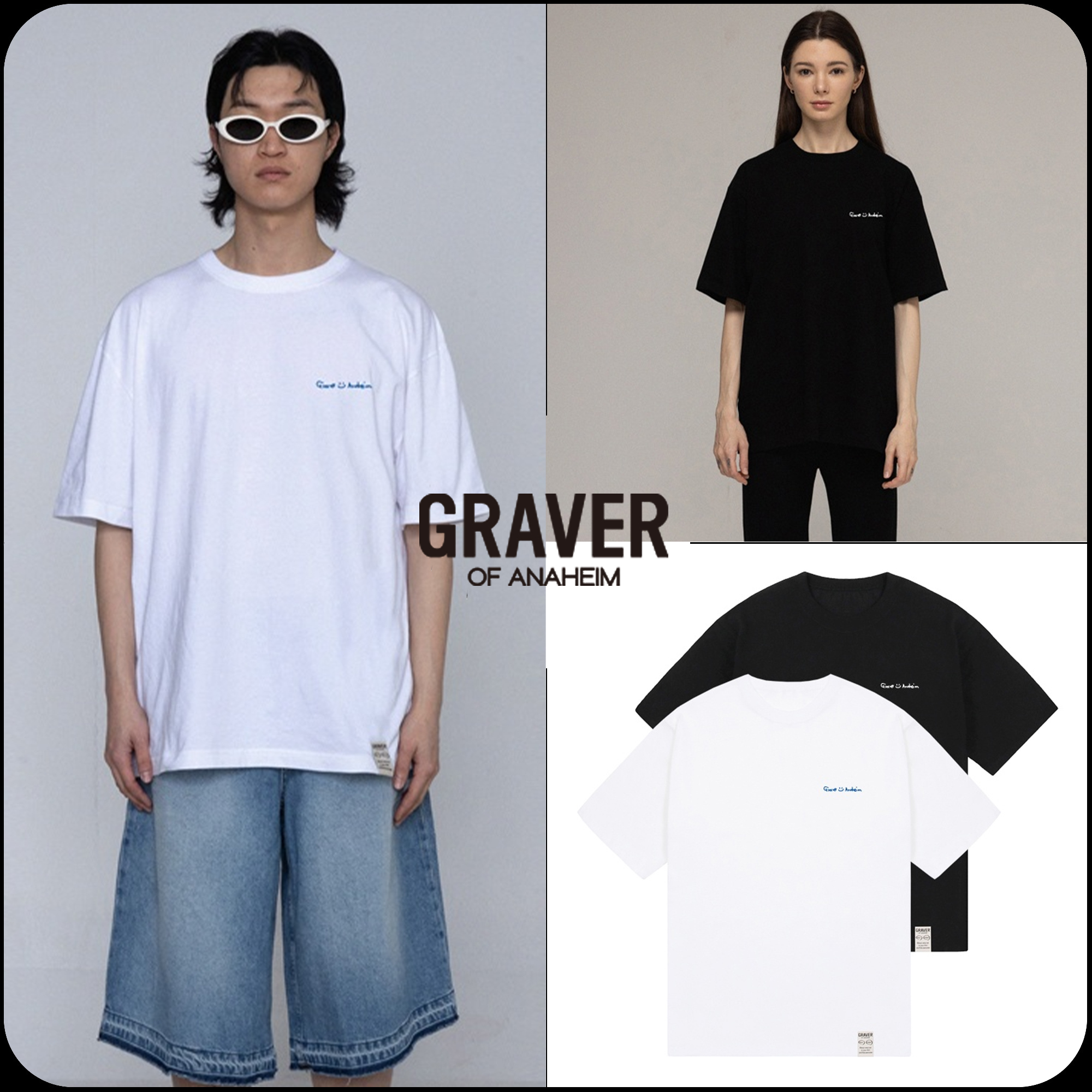 [GRAVER]韓国人気★2-PACK DRAWING SMILE LOGO SHORT SLEEVE TEE