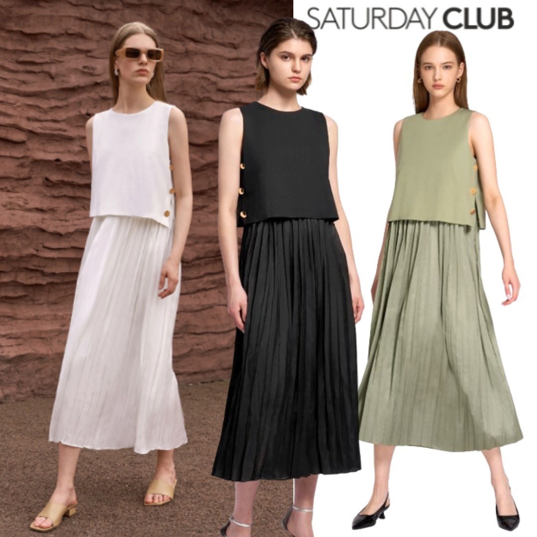 SaturdayClub サイドボタン プリーツ ワンピース 上品
