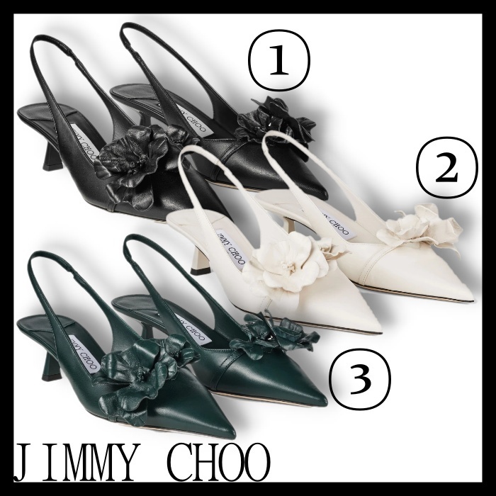 JIMMY CHOO フラワー付き Latte ナッパレザー パンプス