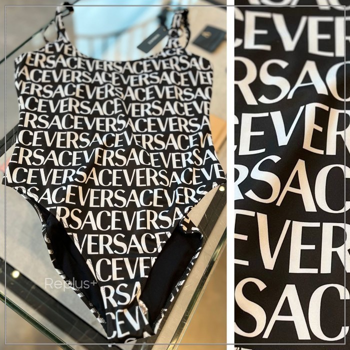 【Versace】ロゴ スイムウェア ワンピース ブラック ストラップ