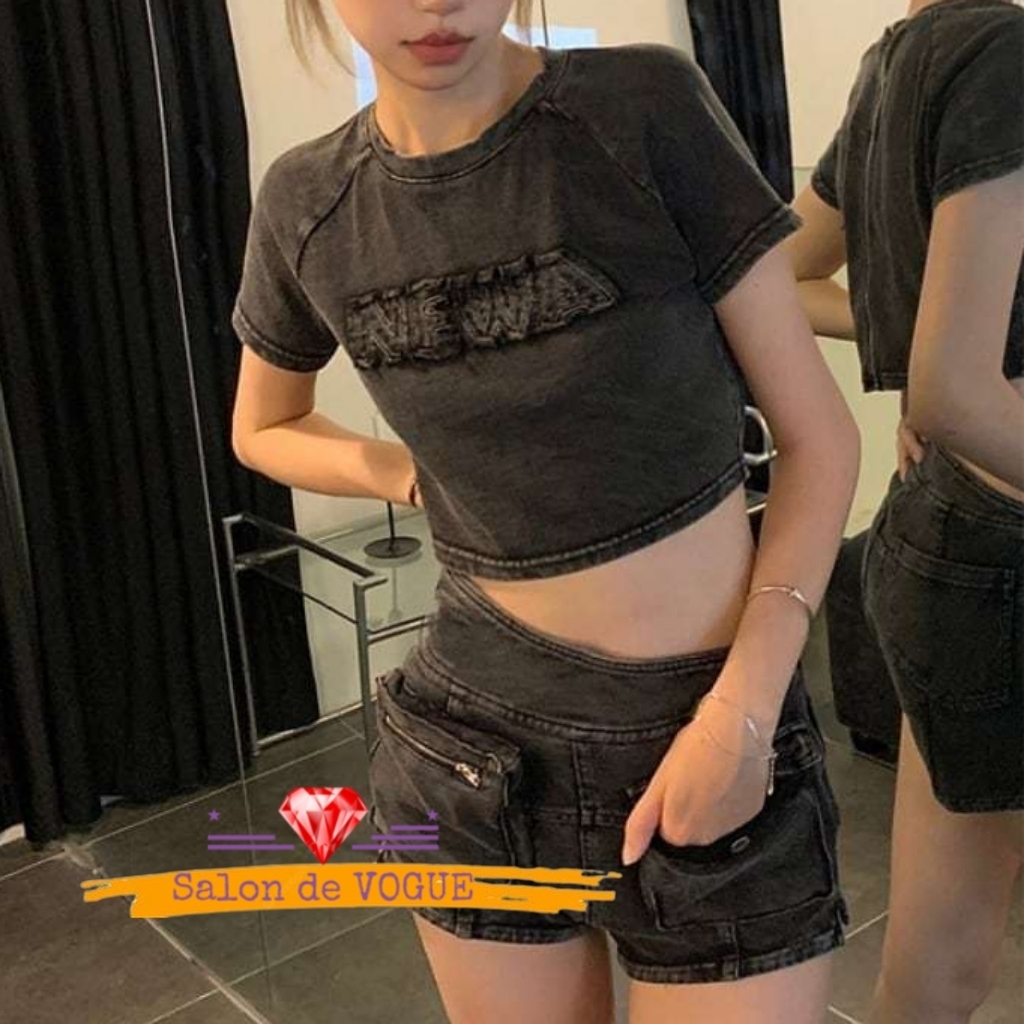 セットアップ クロップド半袖Tシャツ ショートパンツ スリム