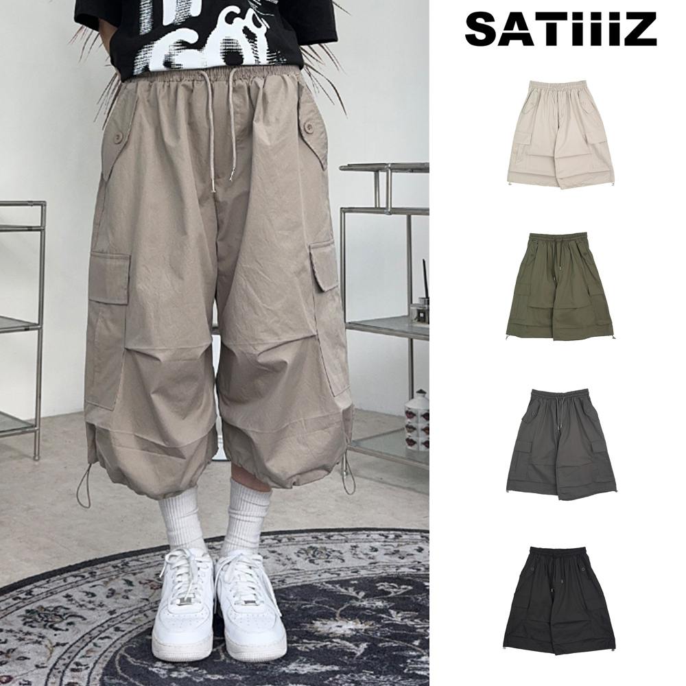 【SATIIIZ】Beucky Pintuck Cargo Bermuda Pants