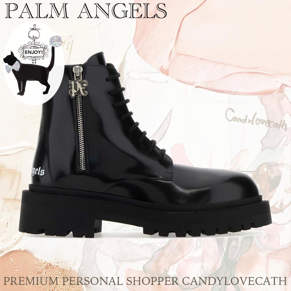 ロングブーツ PALM ANGELS Black Leather Ankle Boots