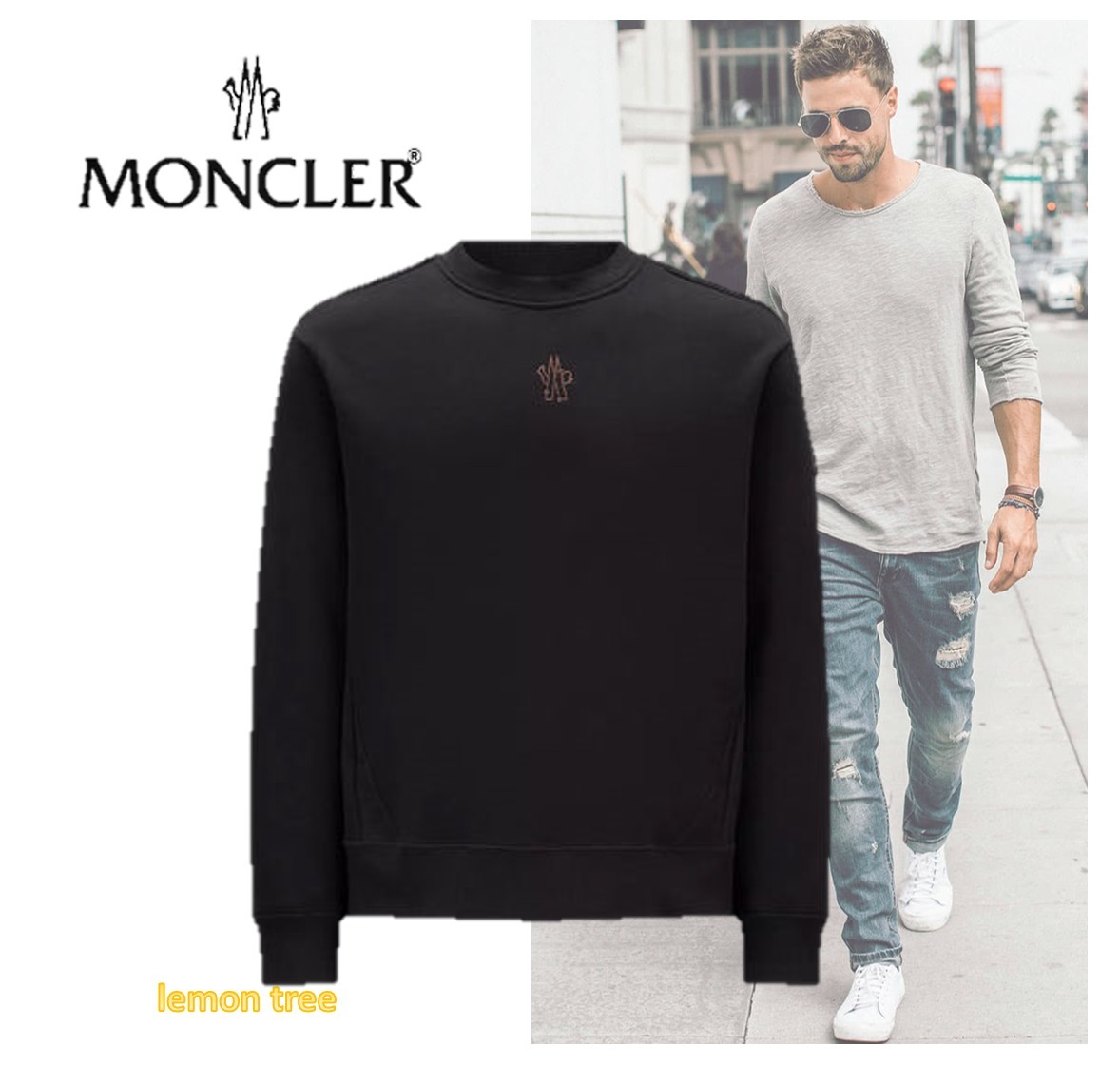 MONCLER ロゴスウェットシャツ なめらかオーガニックコットン