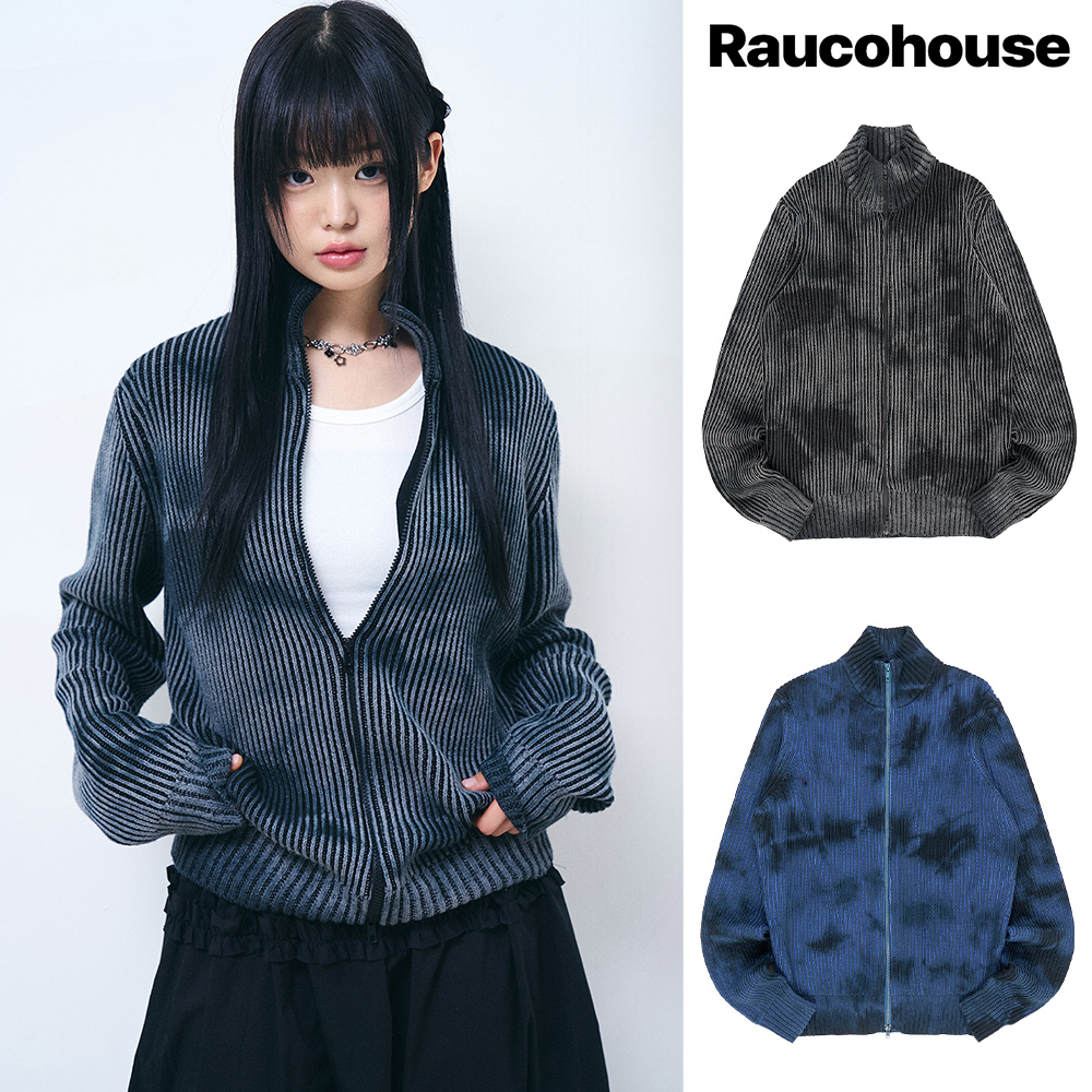 【Raucohouse】Phantom pigment dyeing knit zip-up