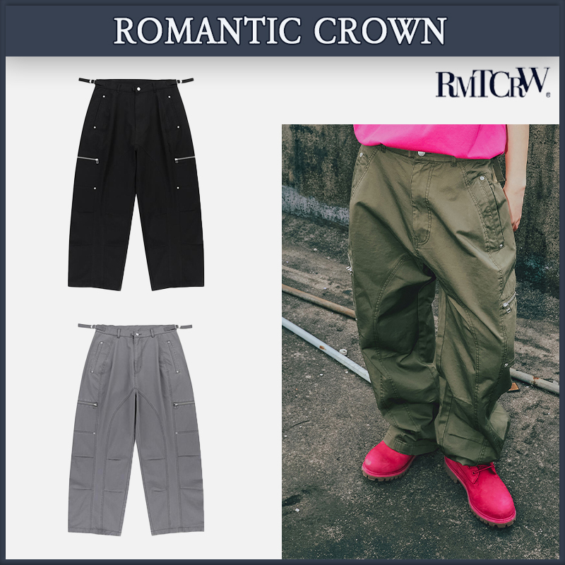 【ROMANTIC CROWN】男女兼用★バイカーウォッシュワイド パンツ