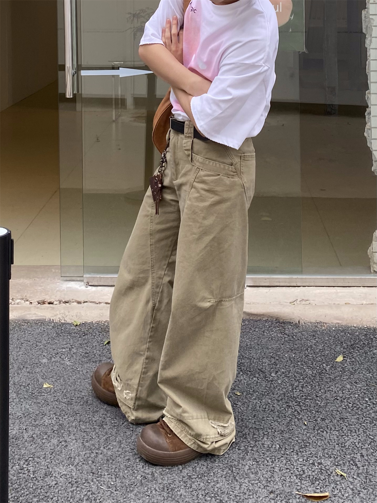 ダメージ ベイカーパンツ カーキ ワークパンツ ルーズ hr3756