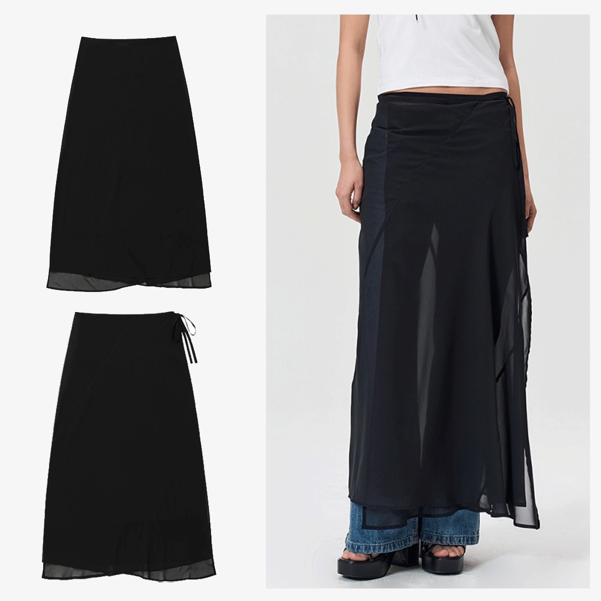 スカート WOOALONG See-through long wrap skirt 4TR418