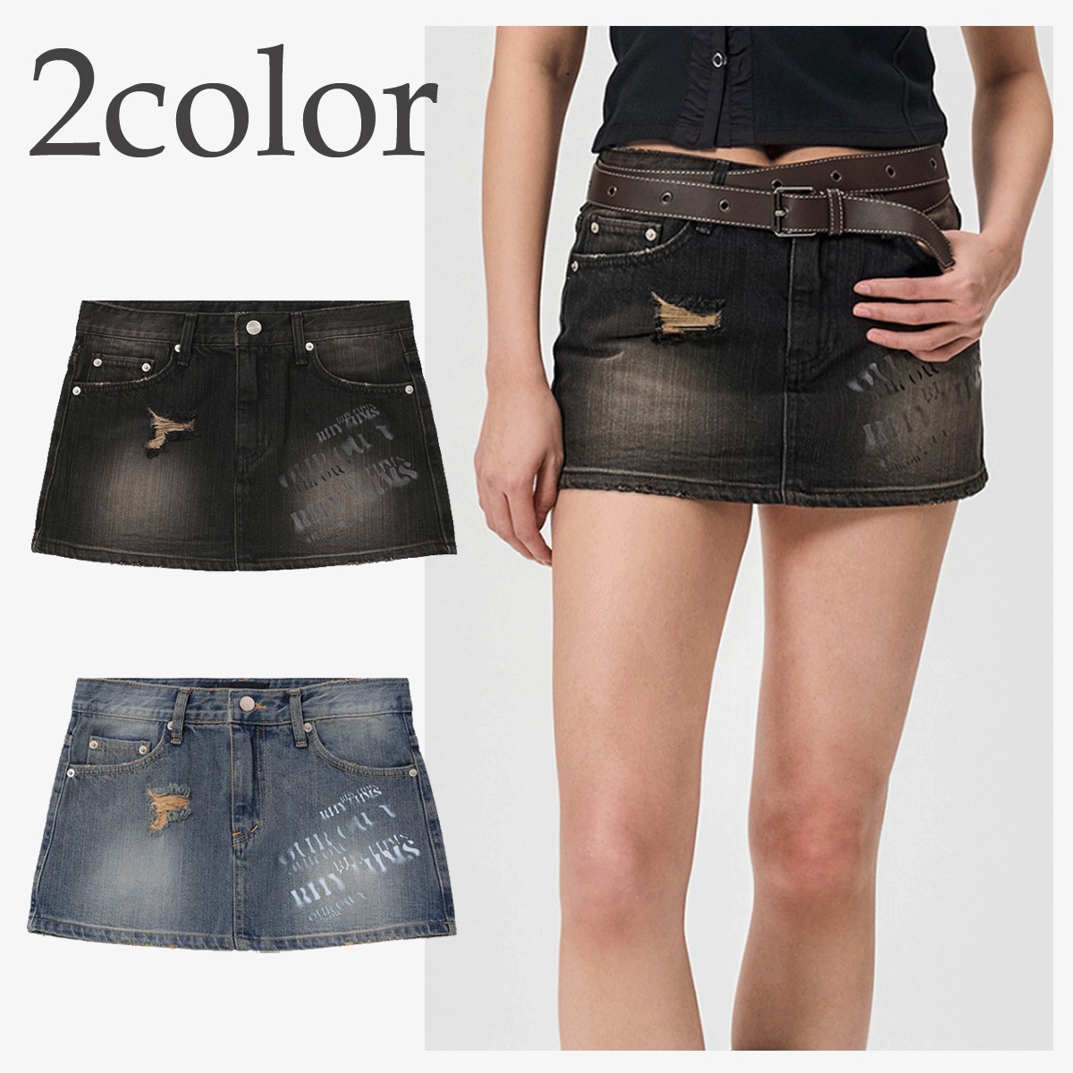 ミニスカート WOOALONG Slogan graphic denim micro mini skirt 4TR419
