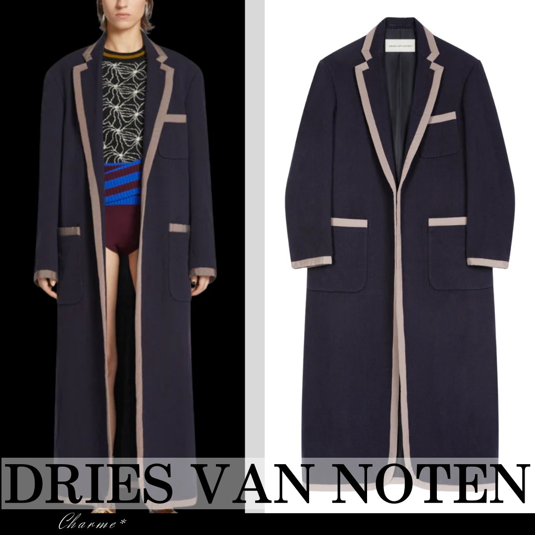 【Dries Van Noten】長袖 ロングコート 無地 襟 ボタン ポケット