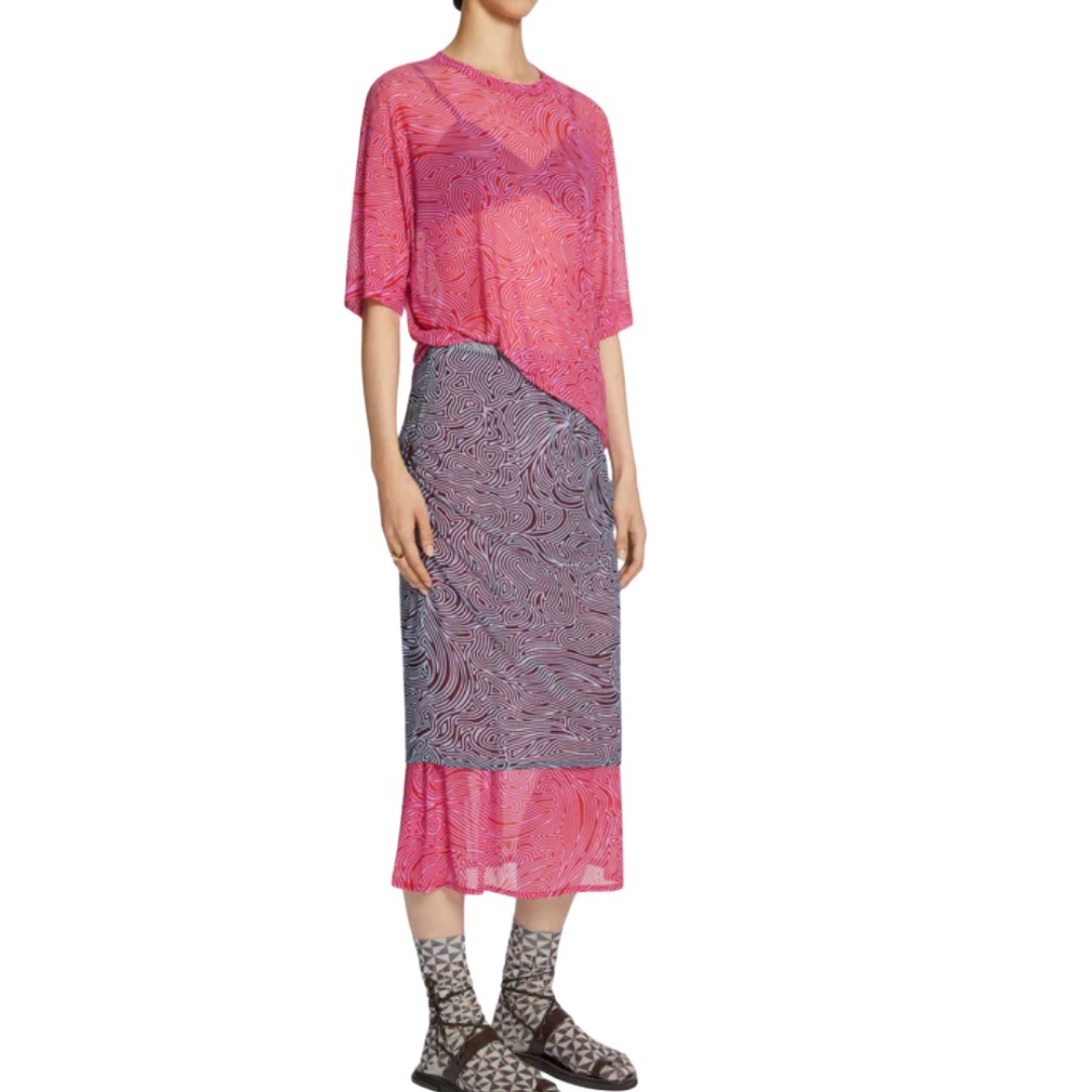 レイヤードコーデに【Dries Van Noten】プリント ミディスカート Dries Van Noten】ミディスカート プリント ピンク レイヤード