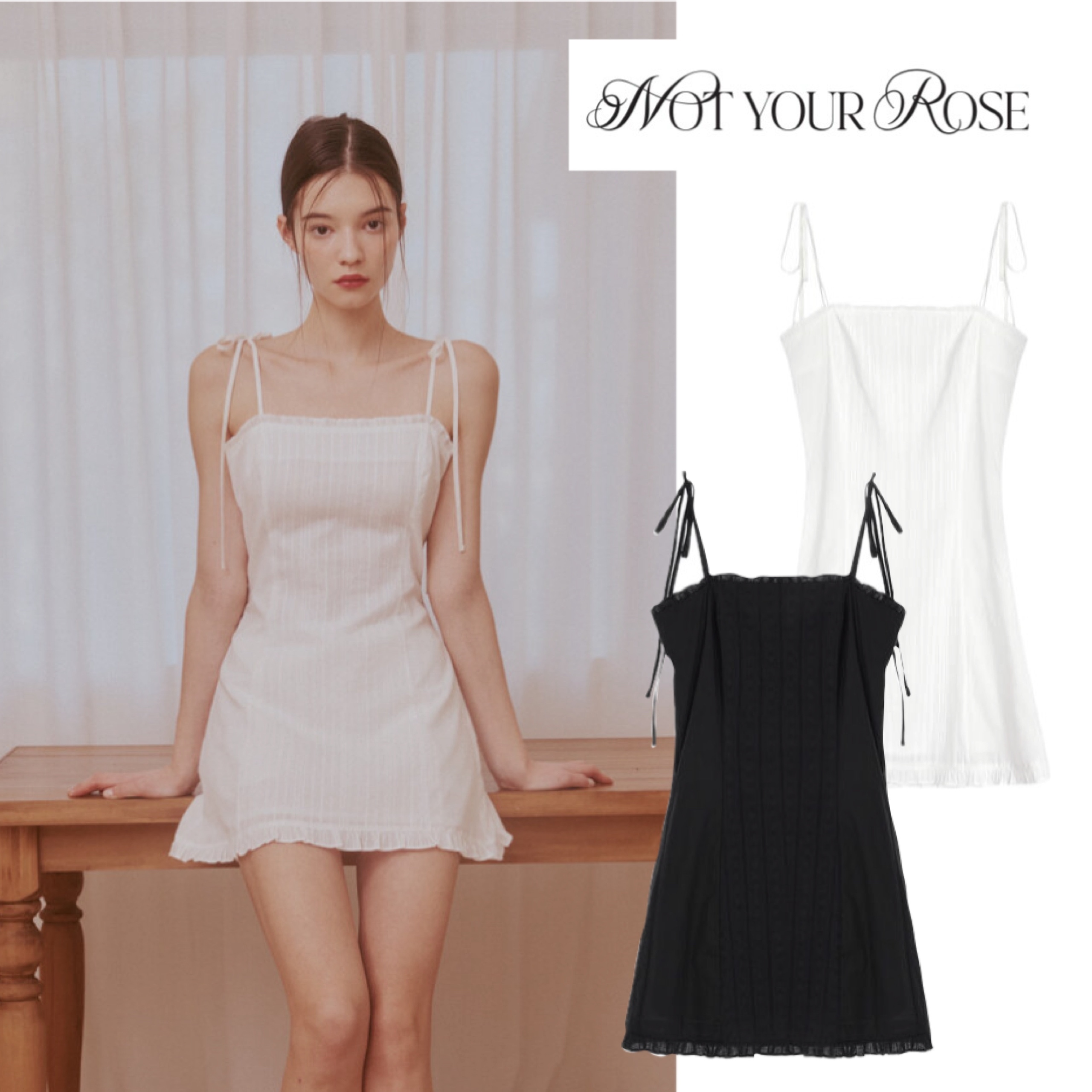 【韓国 Not your rose】Lace frill mini dress (Ivory/Black)