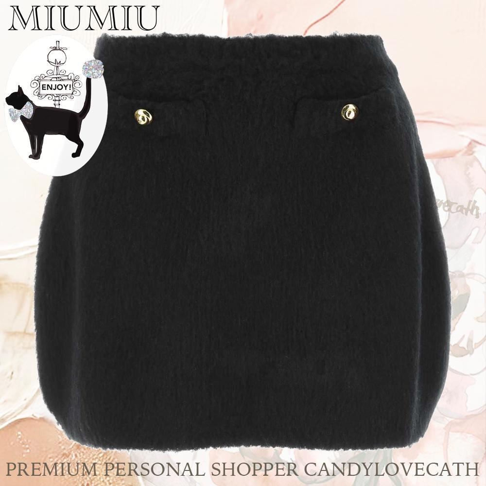 スカート MIU MIU Black Stretch Wool Blend Mini Skirt