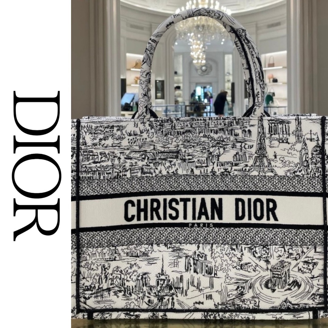 Dior Book Tote Paris Allover エンブロイダリー bag Medium