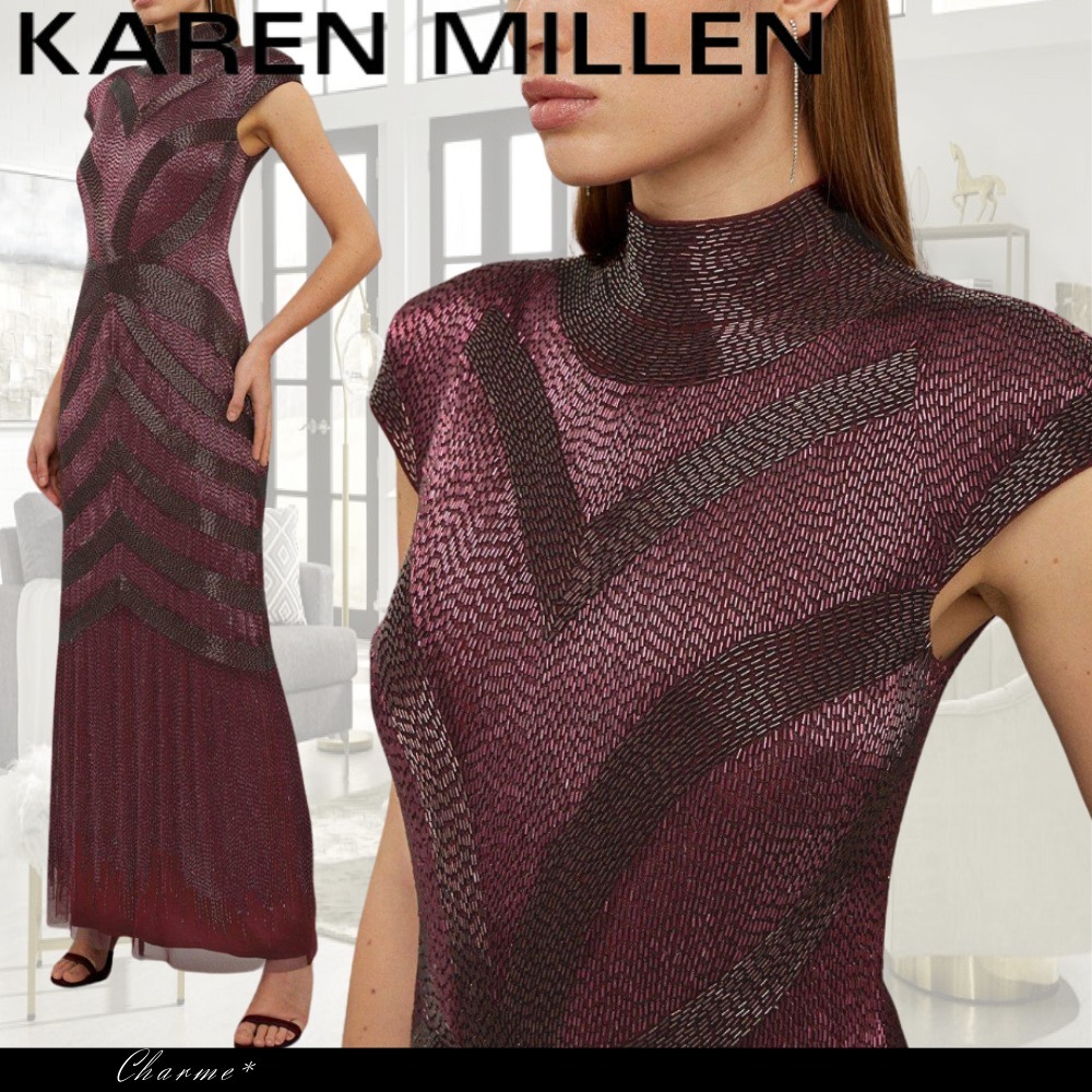 KAREN MILLEN ロングドレス ワンピース 刺繍 ハイネック タイト