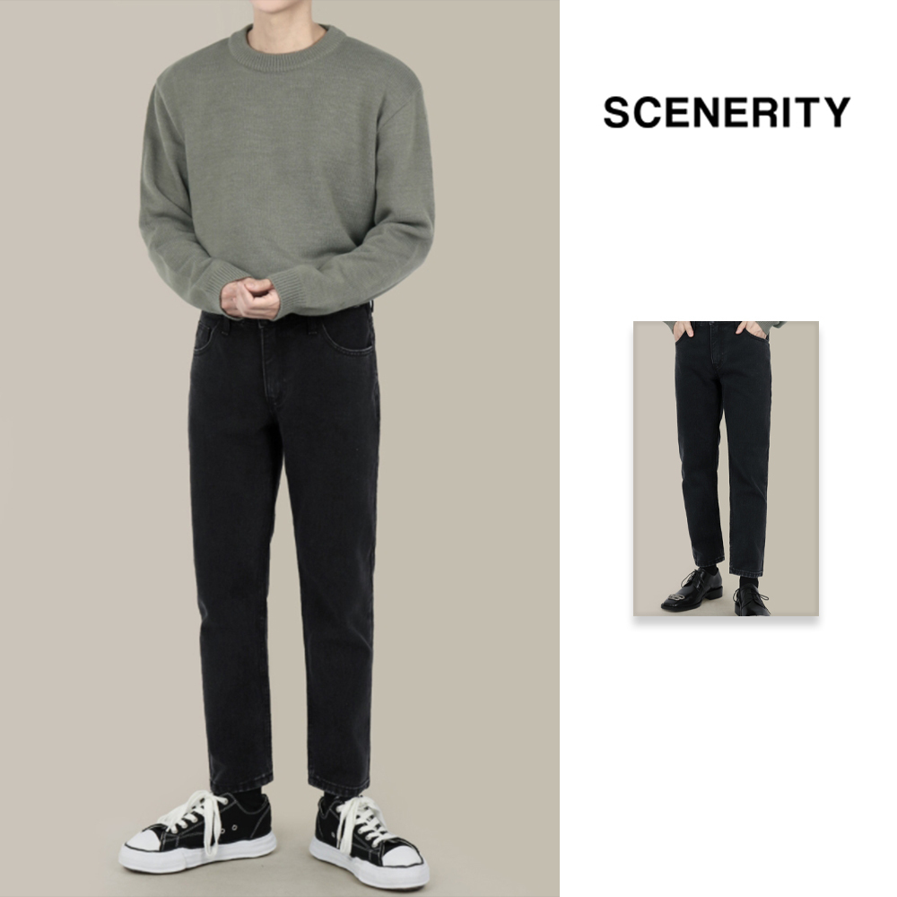 【SCENERITY】Cropped Mid Black Jeans