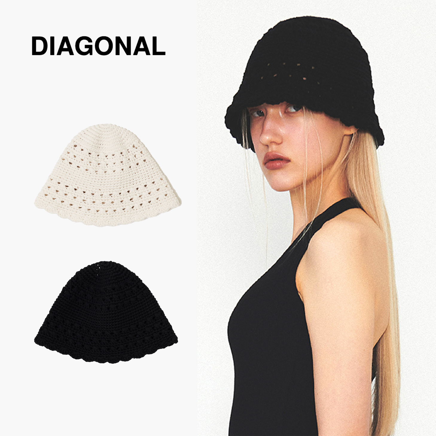 帽子・その他 DIAGONAL : 24SS / HANDMADE KNIT HAT (2COLORS)