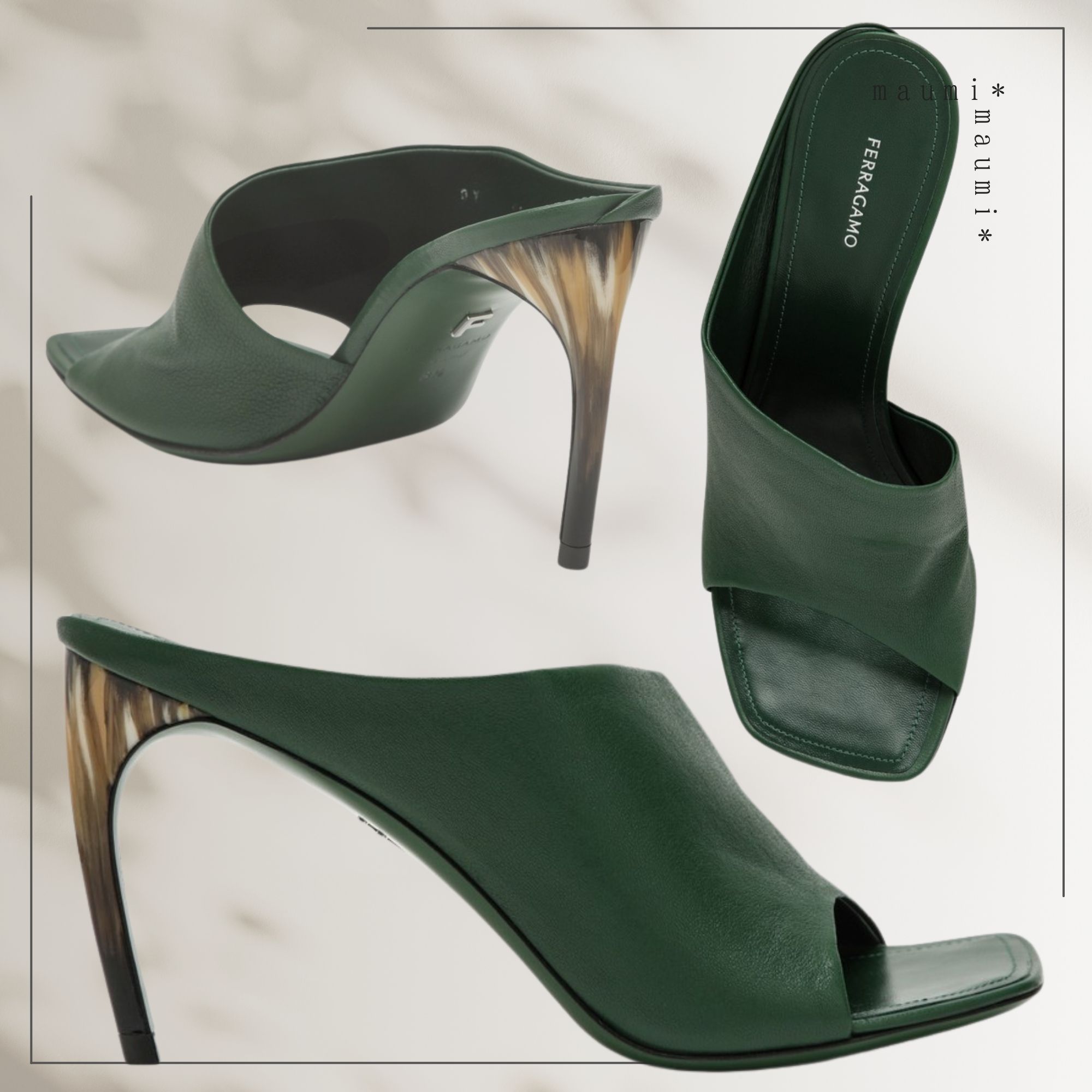 Ferragamo フェラガモ サンダル ホーンエフェクトヒール ロゴ FERRAGAMOフェラガモ ホーンエフェクトヒール ミュール