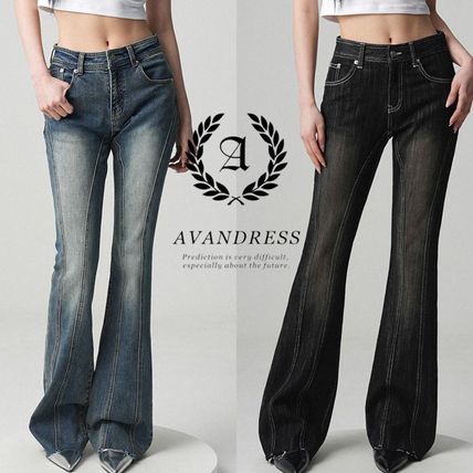 AVANDRESS More Jeans Unisex Denim Street Style Plain Cotton Wide Leg Washed denim