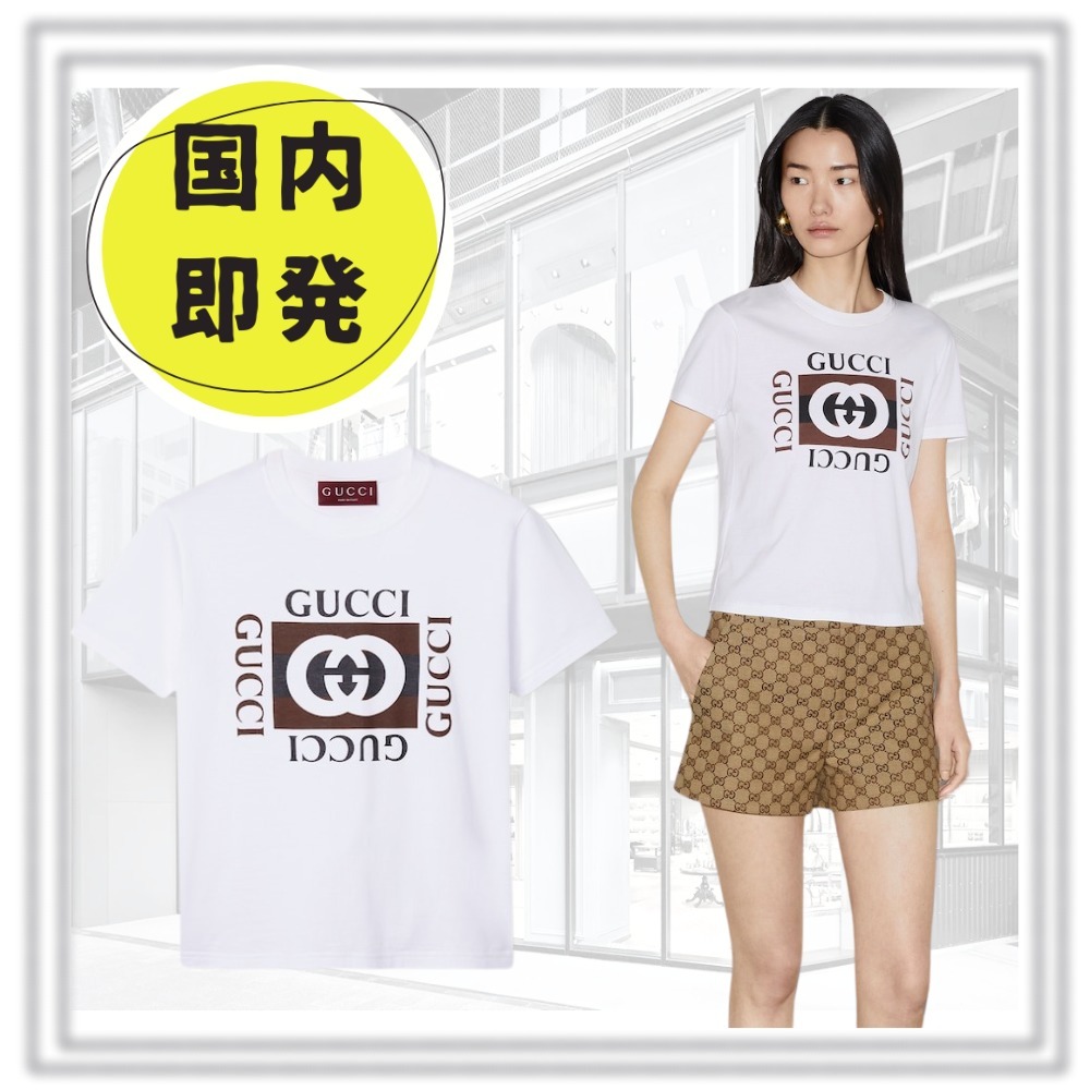 国内即発*グッチ*GUCCIG プリント コットンジャージー Tシャツ