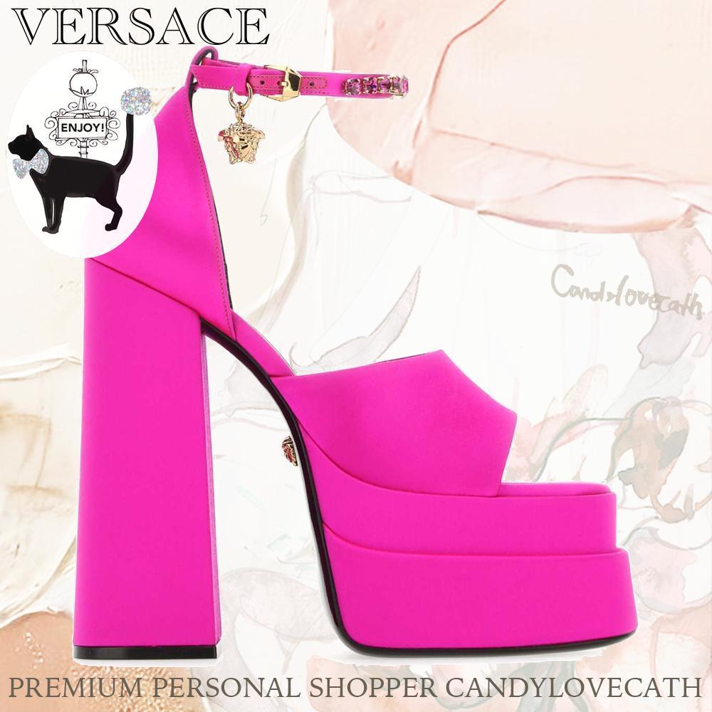 サンダル・ミュール VERSACE Fuchsia Satin Medusa Aevitas Sandals
