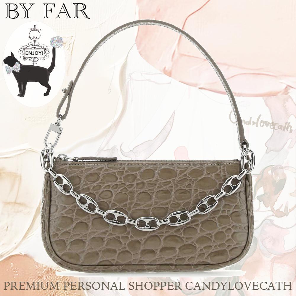 トートバッグ BY FAR Dove Grey Leather Mini Rachel Handbag