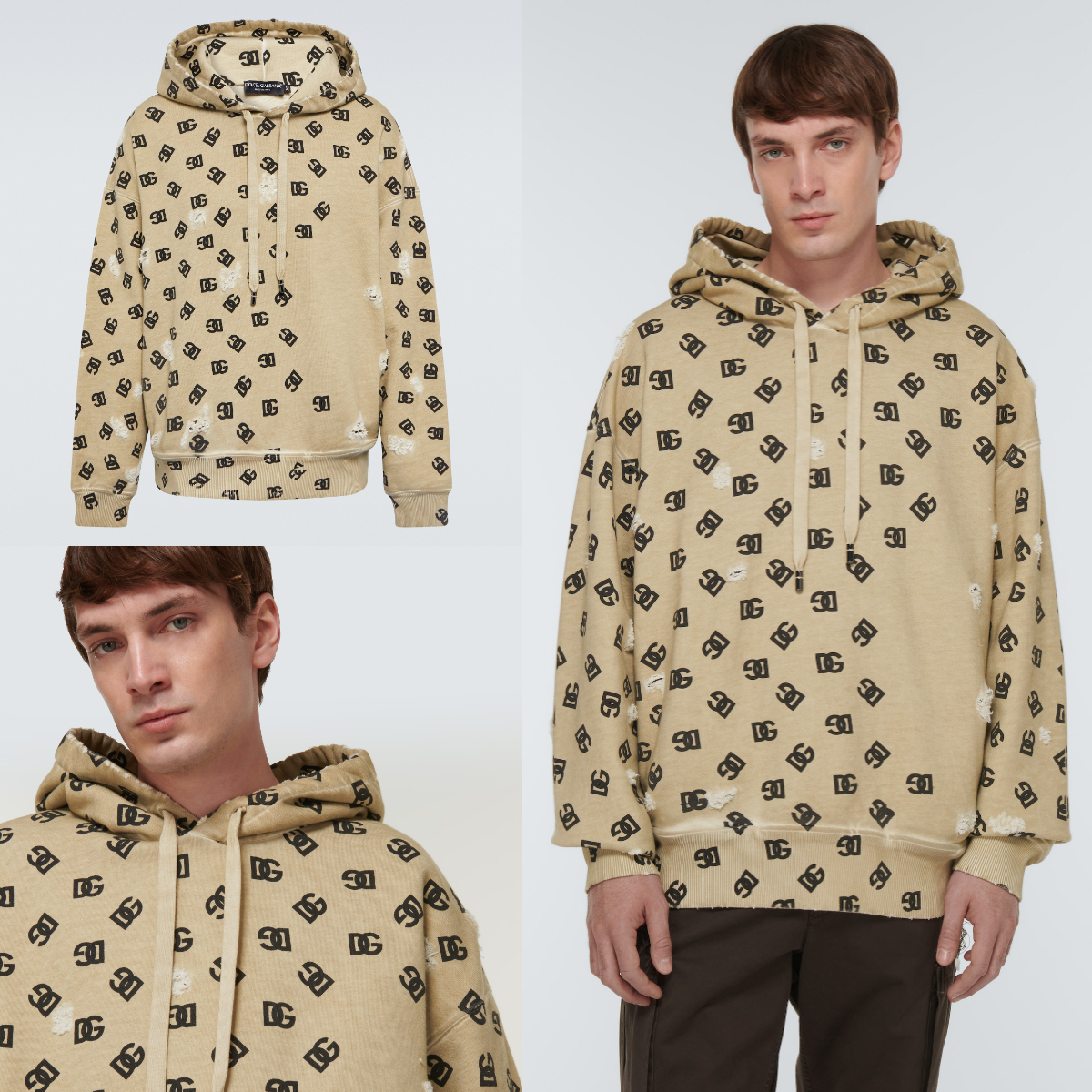 【DOLCE&GABBANA】ウォッシュド ジャージ フーディ Dolce&Gabbana*コットンジャージー製 DG モノグラム パーカー