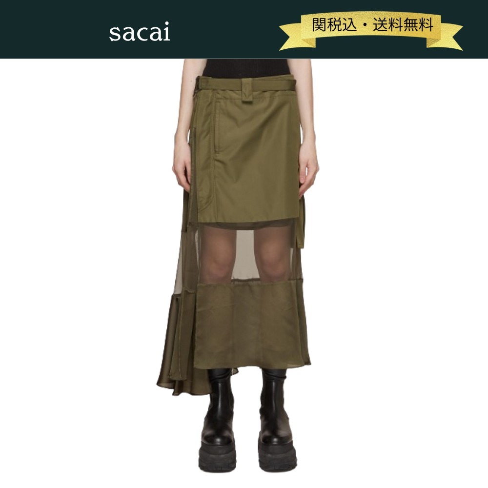 関税・送料込】sacai アシンメトリー シフォンパネルスカート