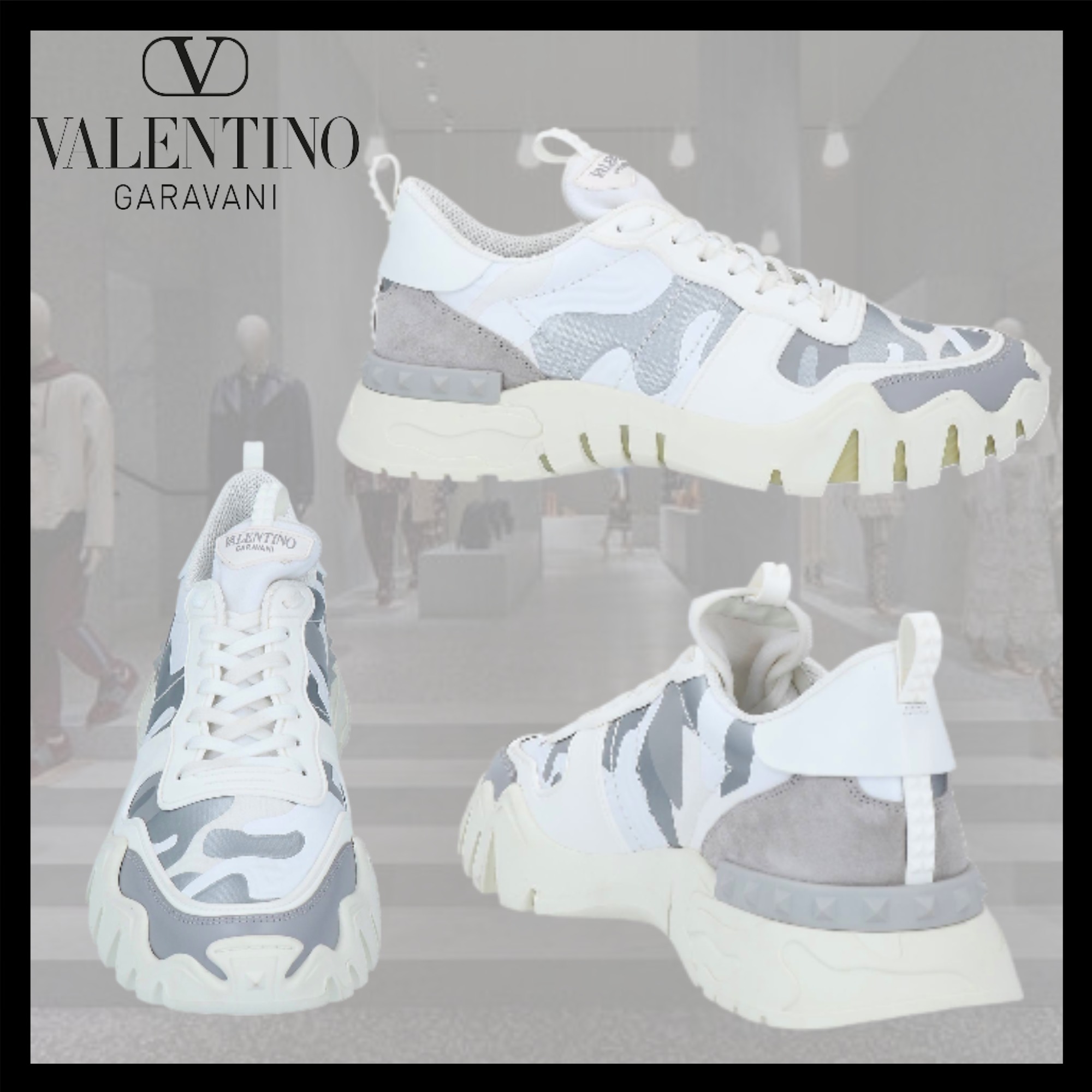 国内発送*関税込*VALENTINO*カモフラージュ スタッズ スニーカー