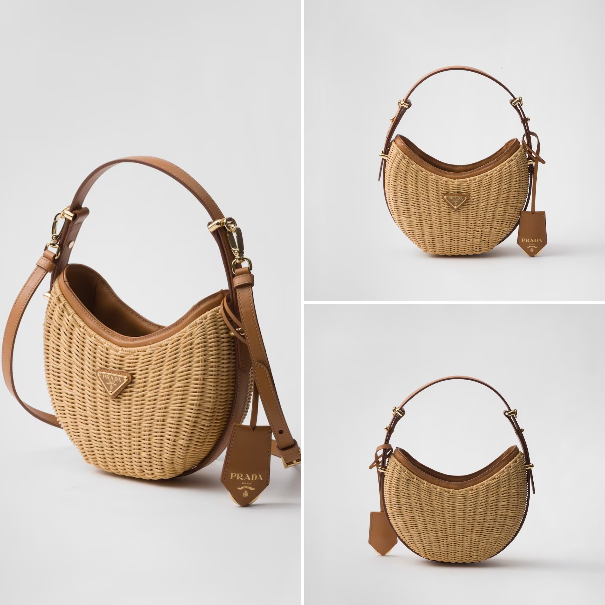《送料無料》PRADA Wicker and leather Prada Arque bag