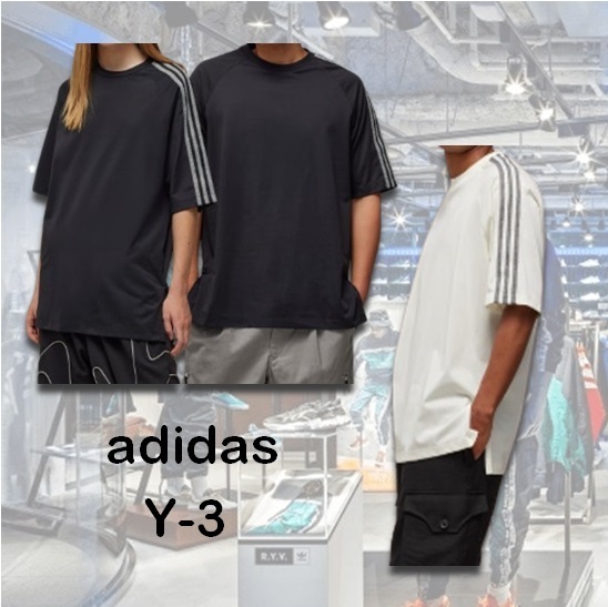 adidas Y-3 スリーストライプ コットン Tシャツ ユニセックス