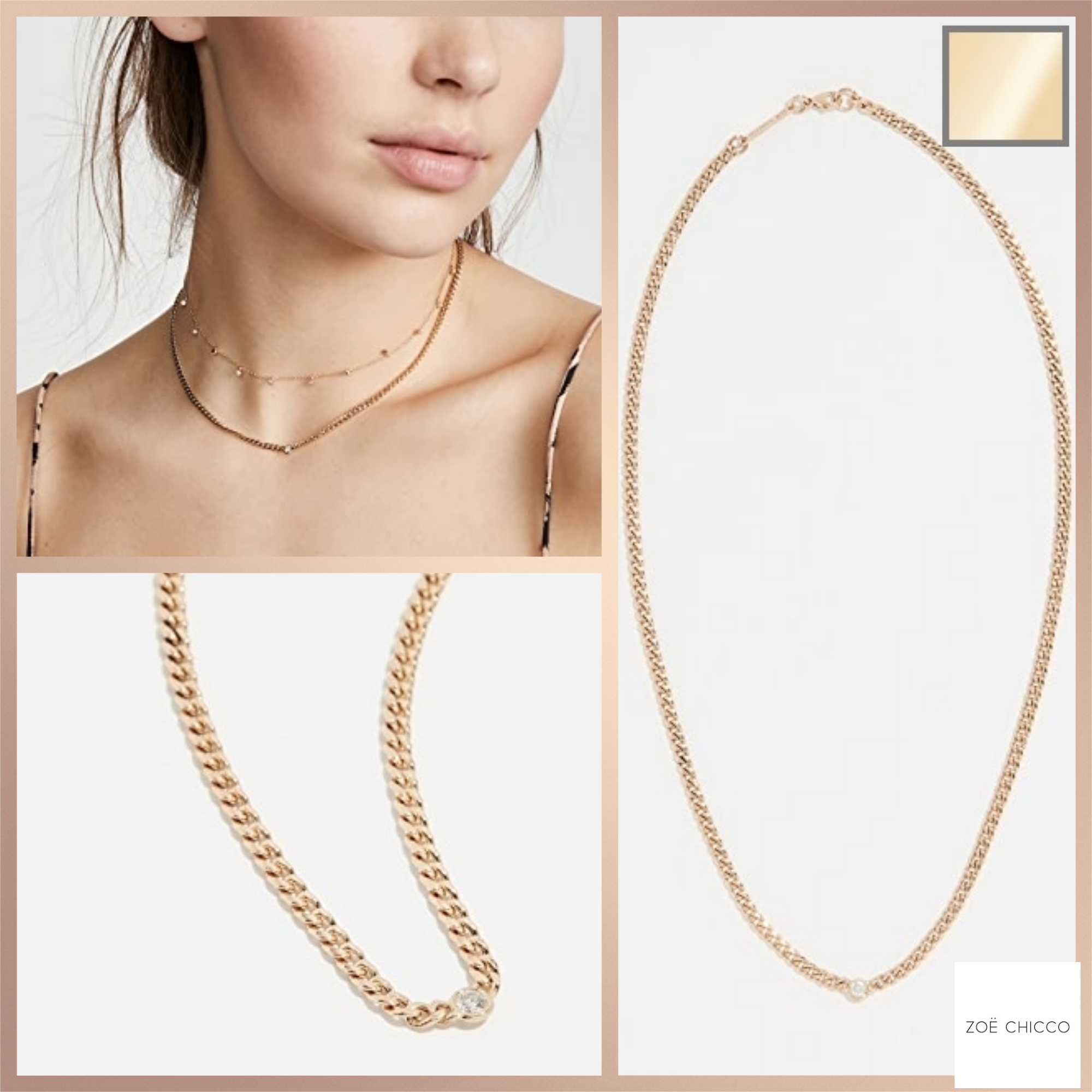 Zoe Chicco♡K14ゴールドスモールカーブチェーンネックレス